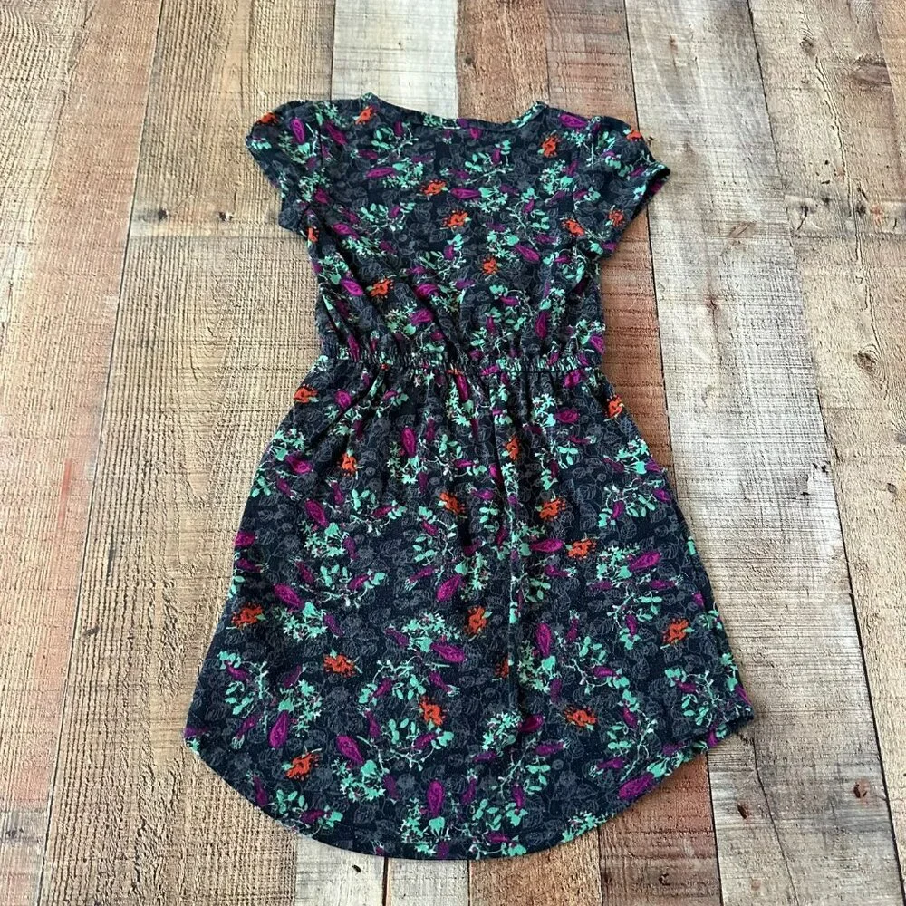 LuLaRoe Girls Floral Dress Size 6 Black Multicolor Short Sleeve Knee Length